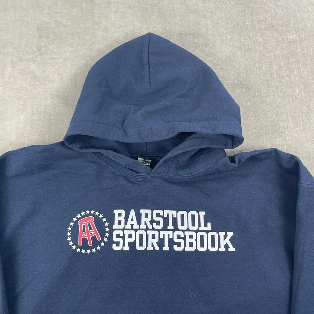 Barstool Sportsbook Mens X-Large‎ Navy Gildan Blue Hoodie Graphic Sweatshirt